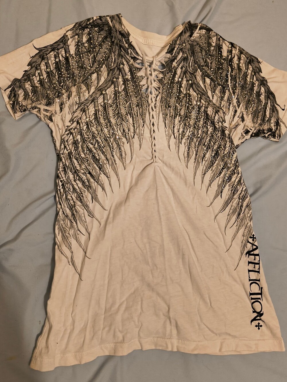 Affliction White Rhinestone Fitted Tee